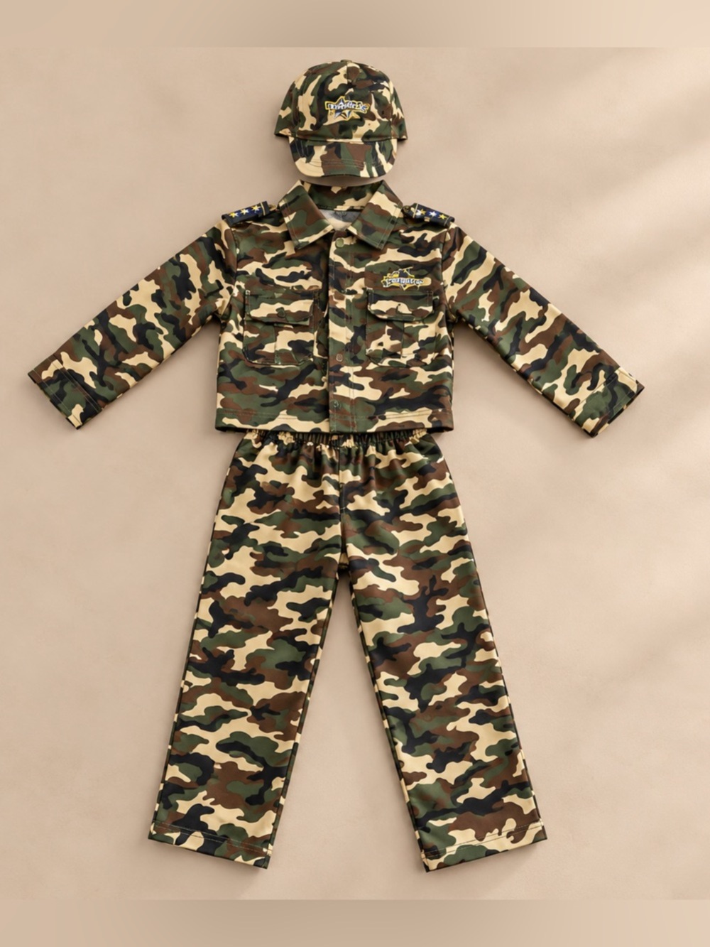Kids Military Soldier Camo Costume Size 8-10 Shirt Pants Hat 3 Piece